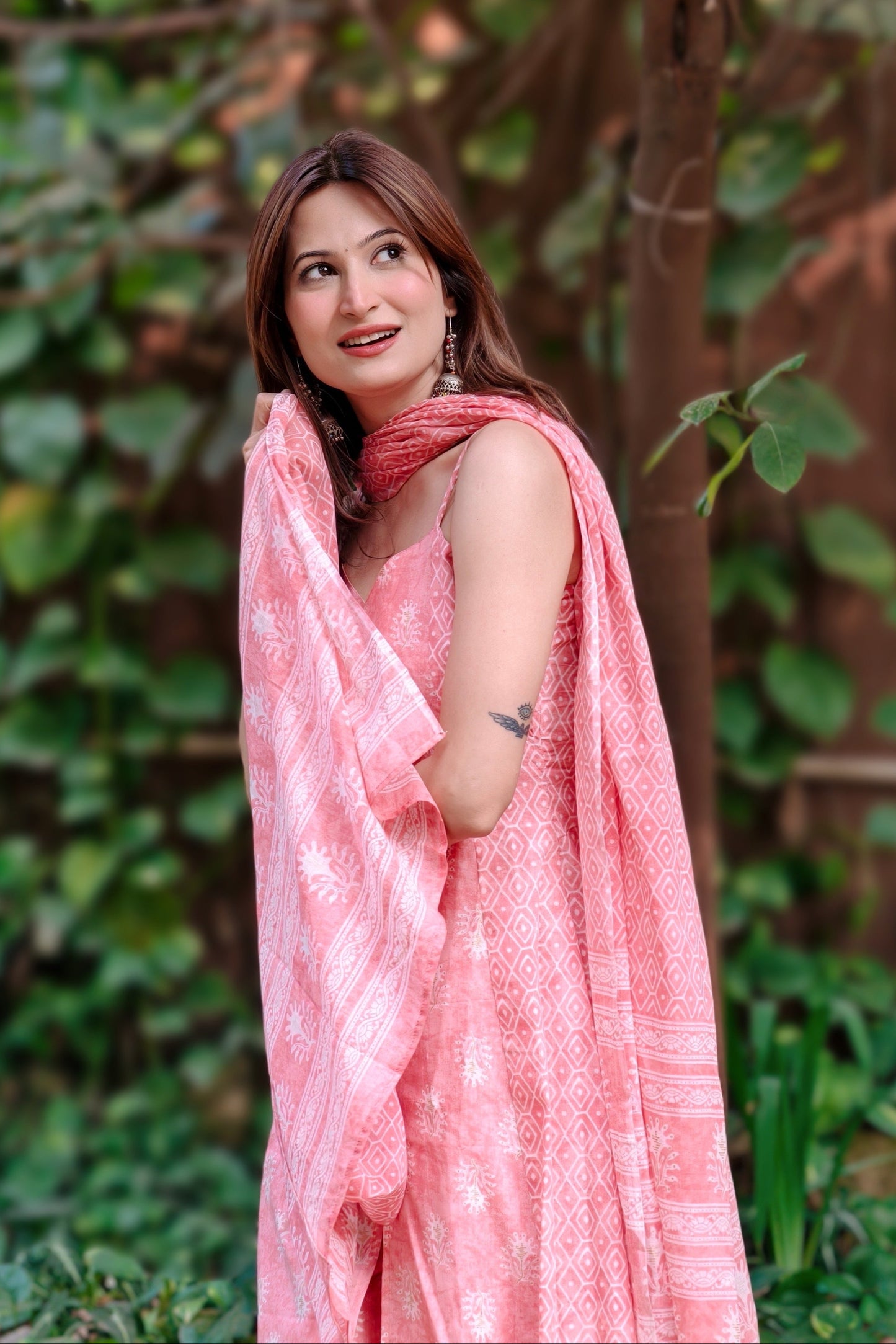 Pastel Pink Noodle Strap Cotton Suit (Set of 3)