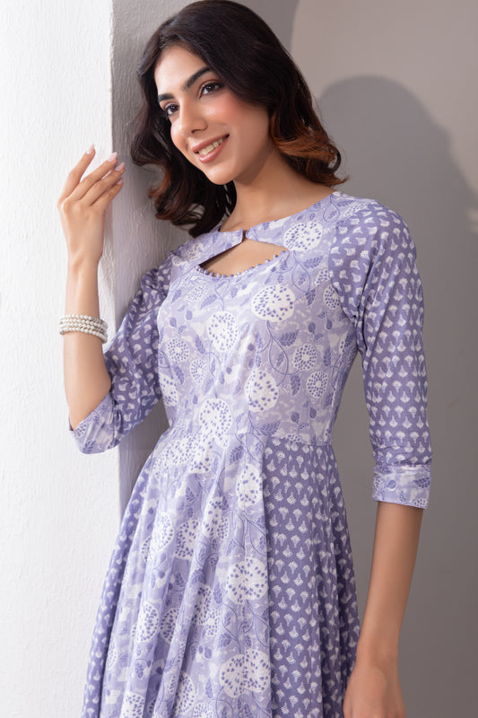 Lavender Cotton Suit with Potli Button Detailing (Set of 3)