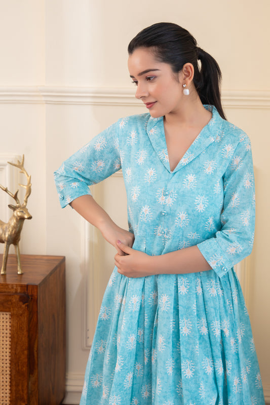 Sky Blue Box Pleated Kurta with Palazzo (Set of 2)