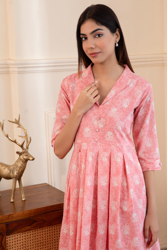 Pastel Pink Box Pleated Kurta with Palazzo (Set of 2)