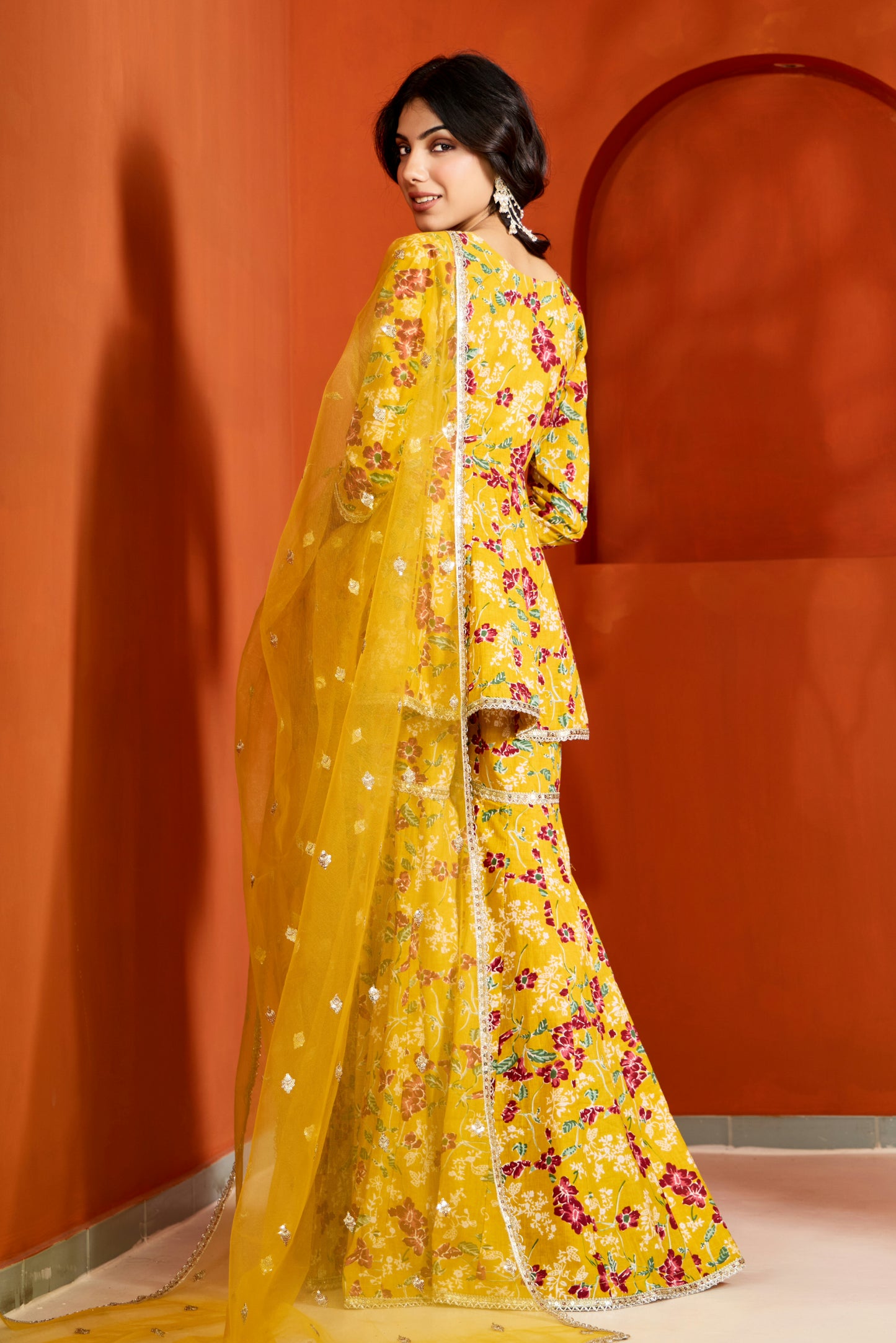 Mustard Cotton Printed Sharara (Set of 3)