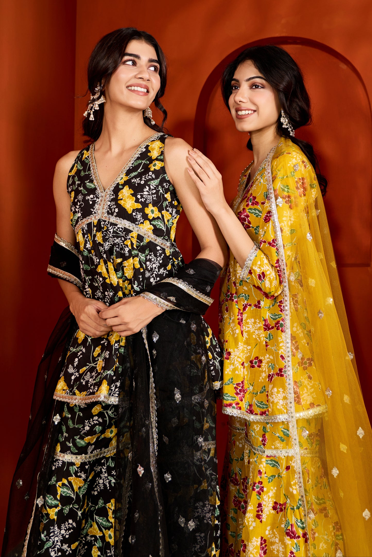 Black Cotton Printed Sharara (Set of 3)