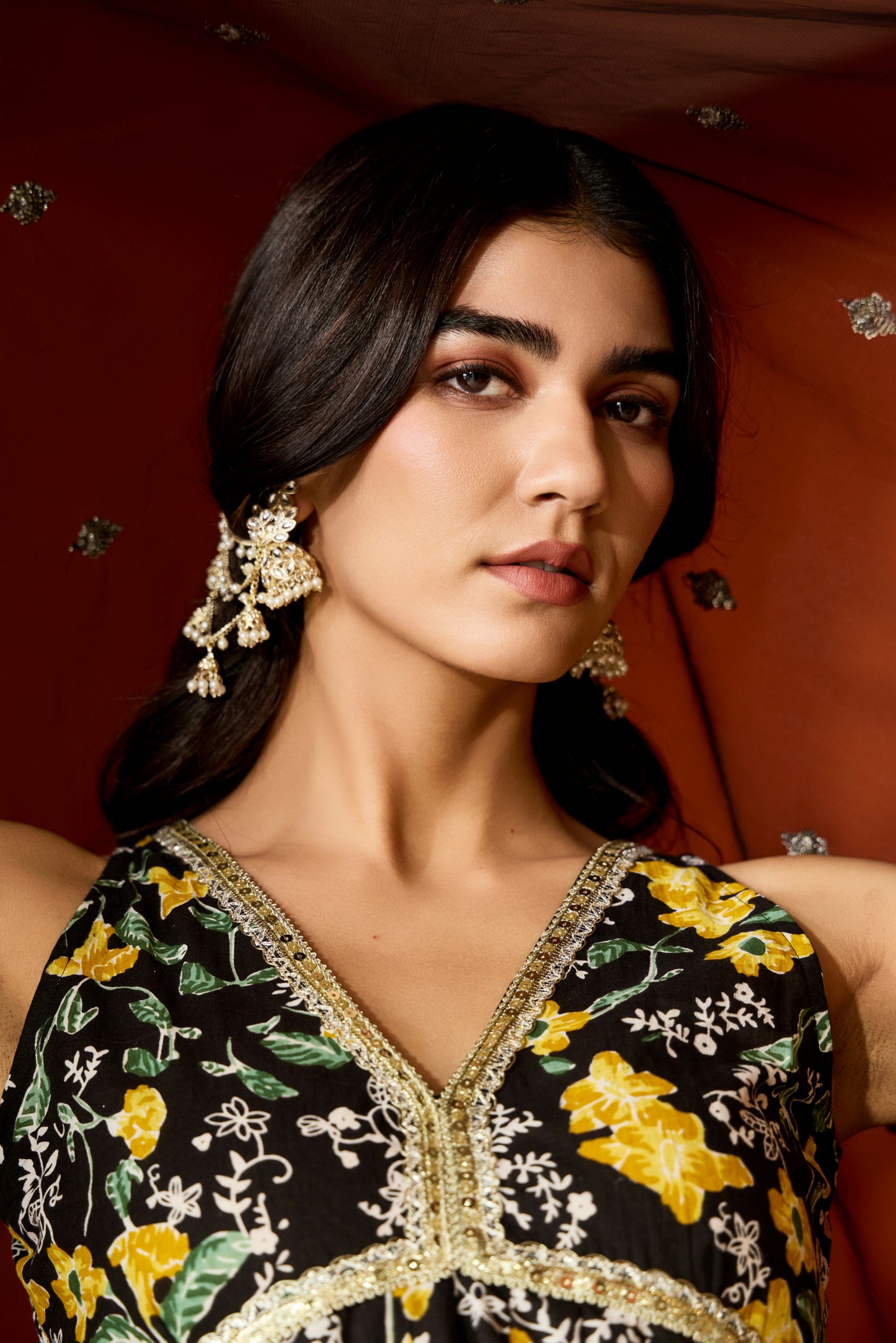 Black Cotton Printed Sharara (Set of 3)