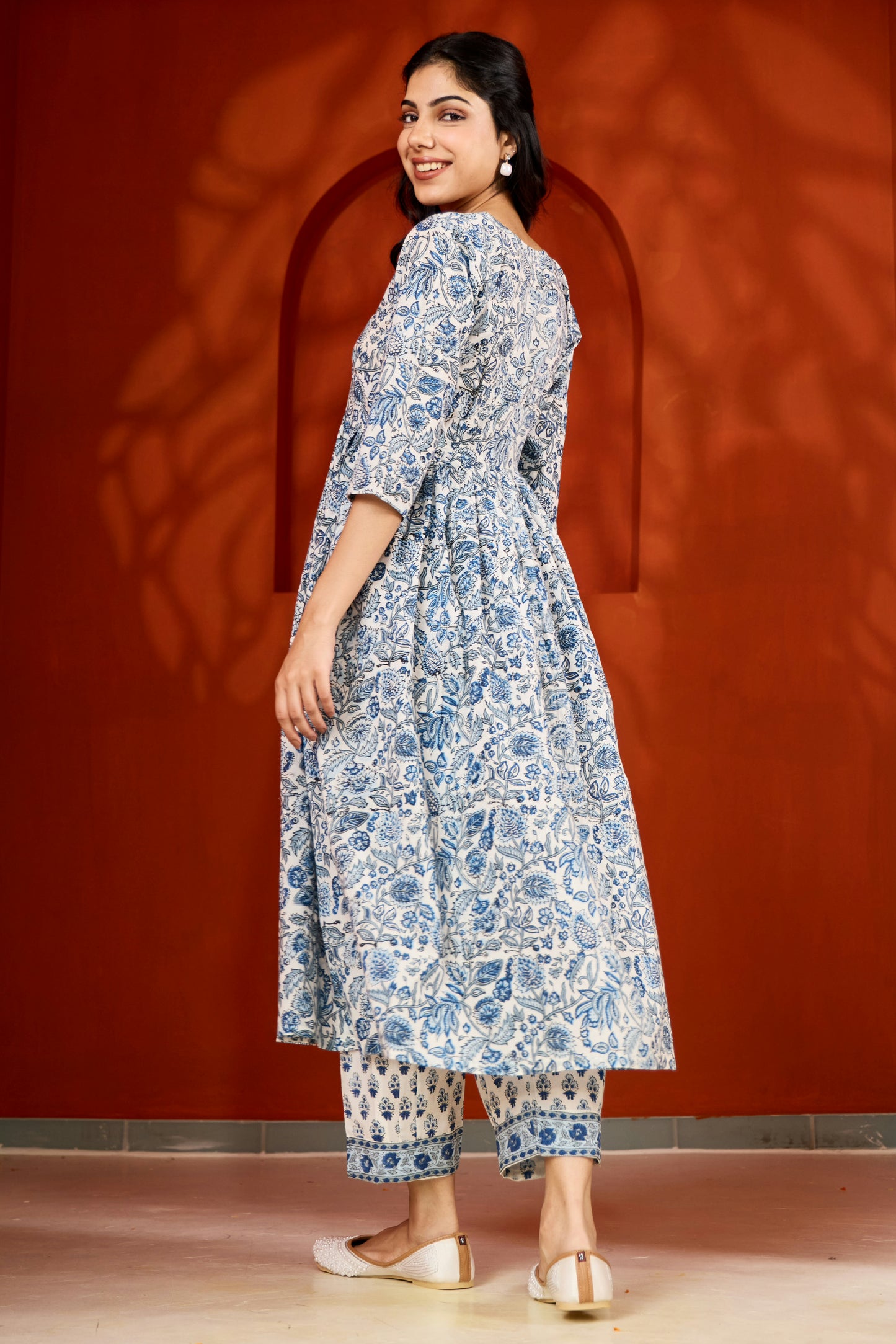 Blue & White Hand Block Printed Suit (Set of 3)