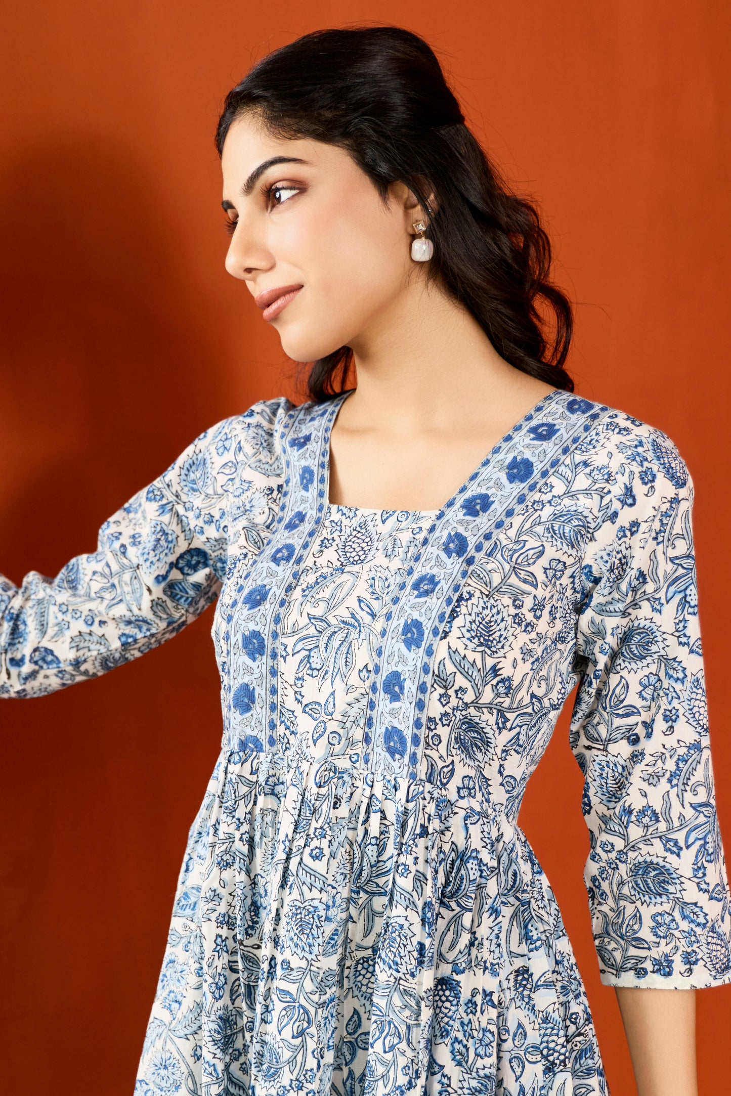 Blue & White Hand Block Printed Suit (Set of 3)