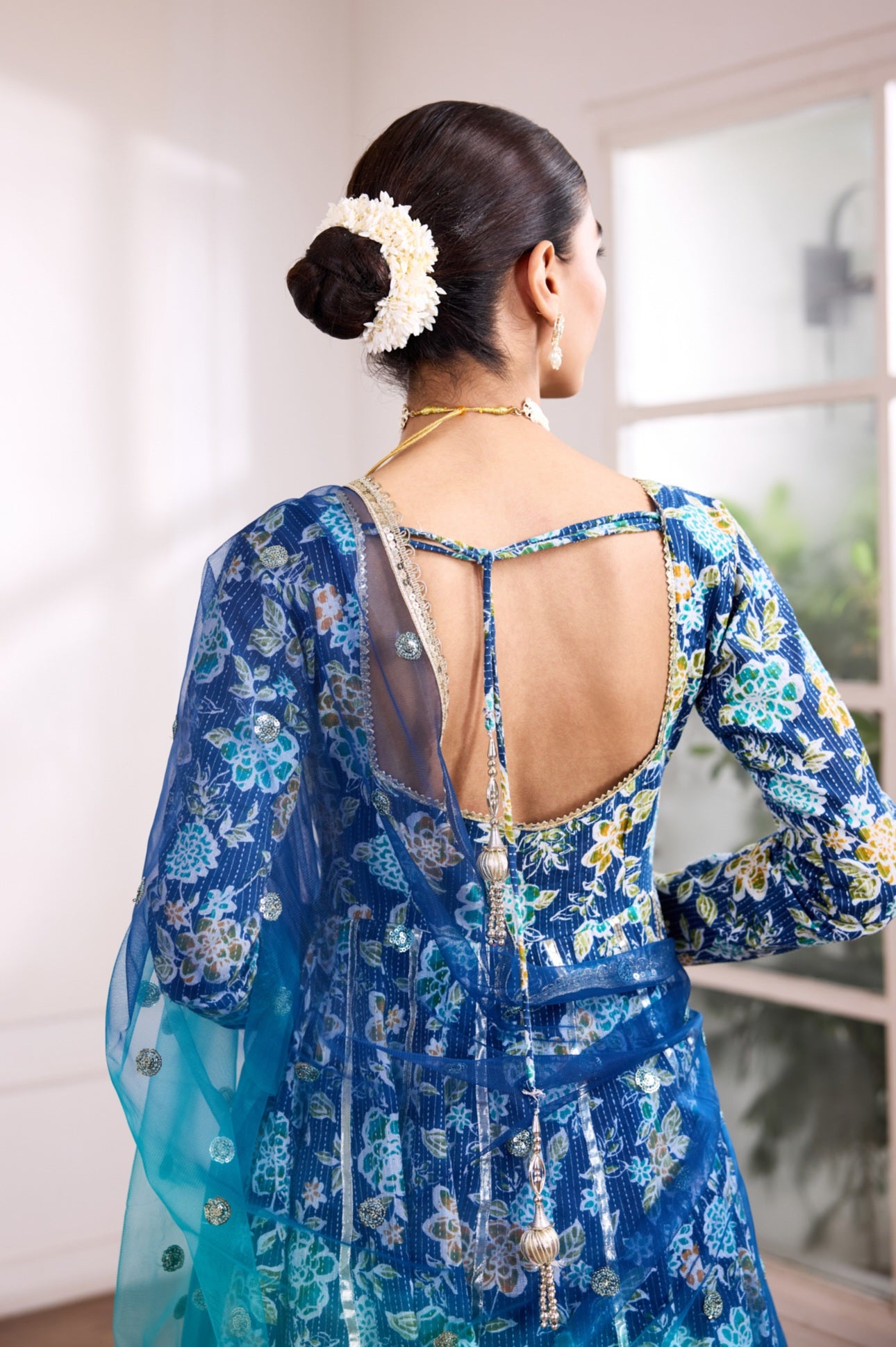 Blue Kantha Cotton Anarkali Suit (Set of 3)