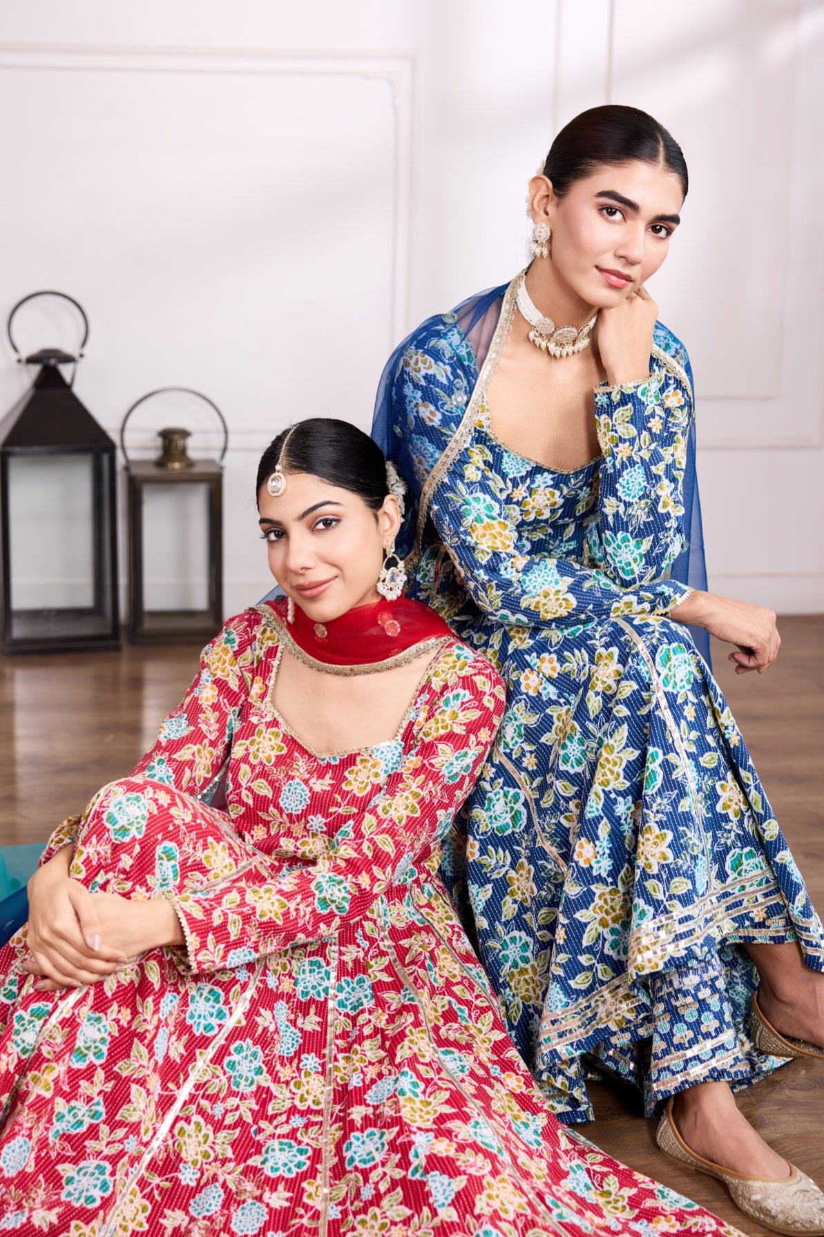 Blue Kantha Cotton Anarkali Suit (Set of 3)