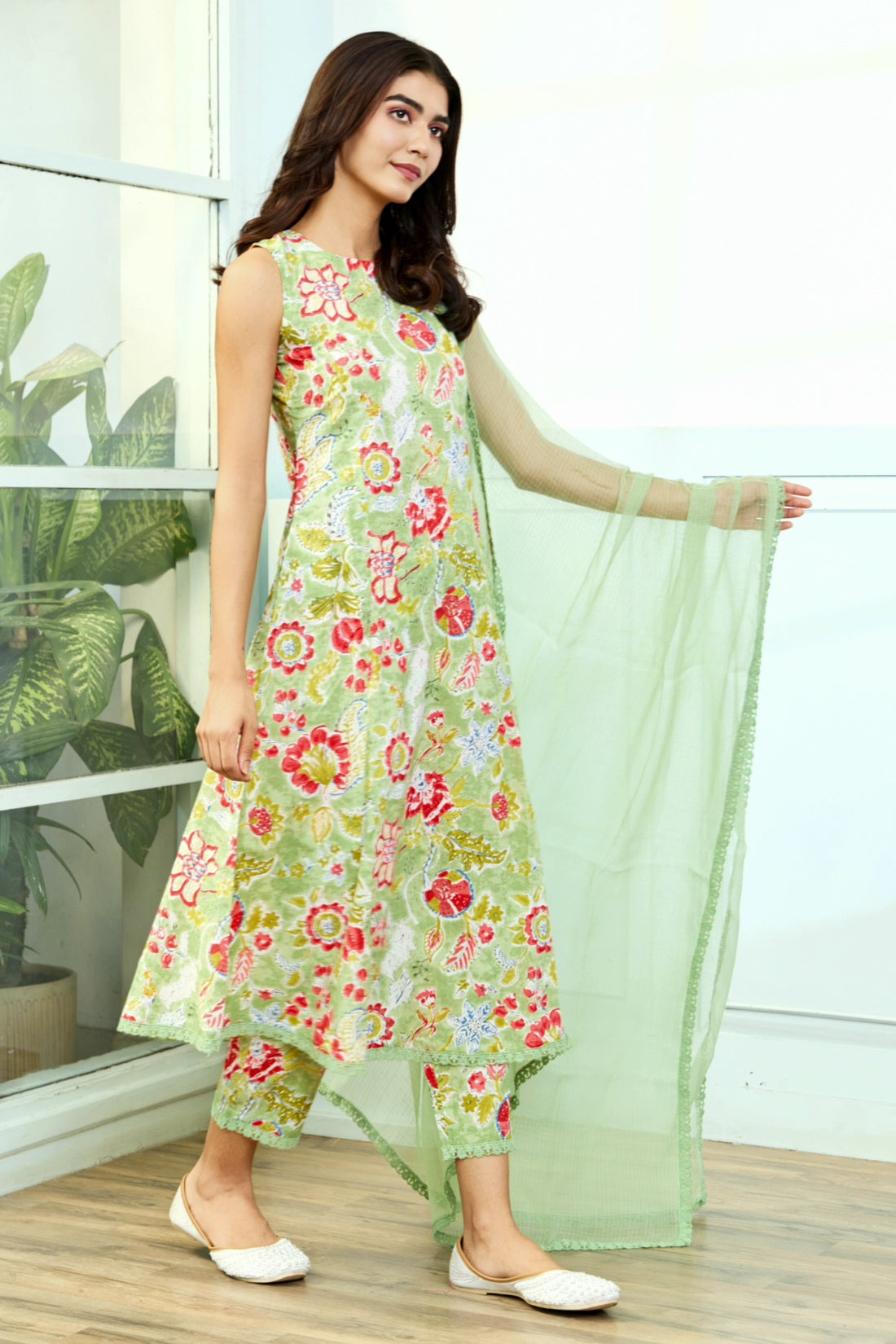 Pastel Green Cotton Suit (Set of 3)