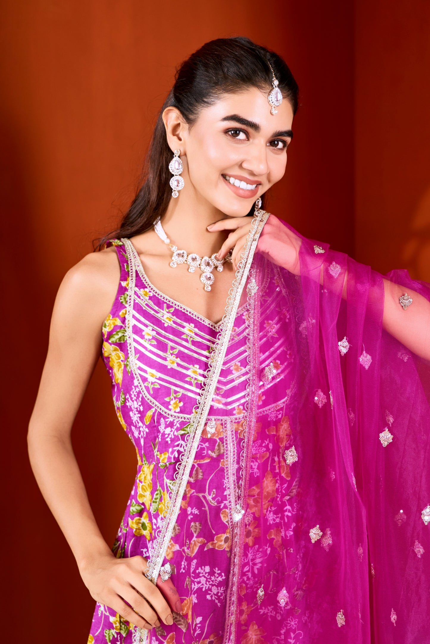 Purple Cotton Printed Sharara (Set of 3)