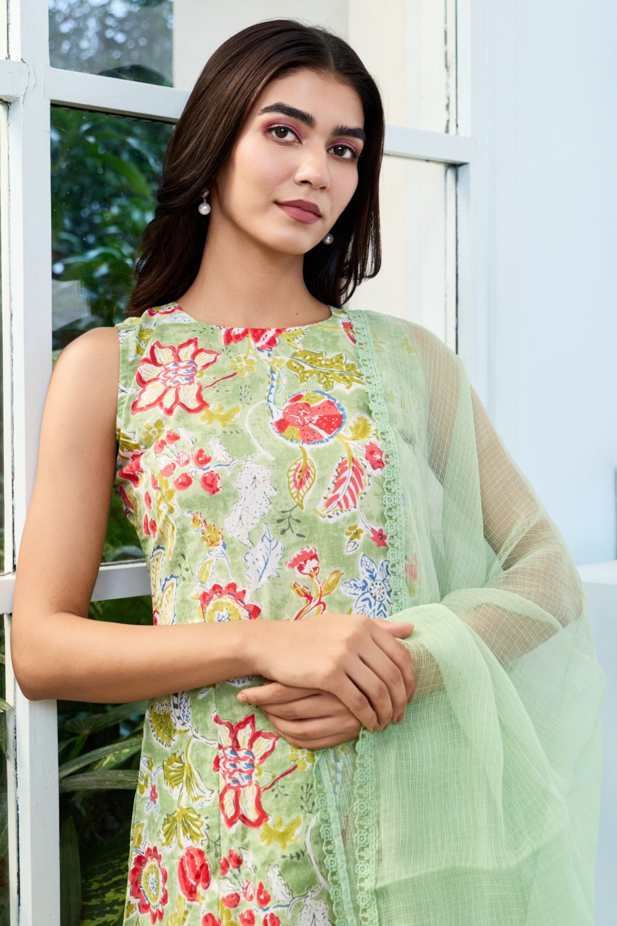 Pastel Green Cotton Suit (Set of 3)