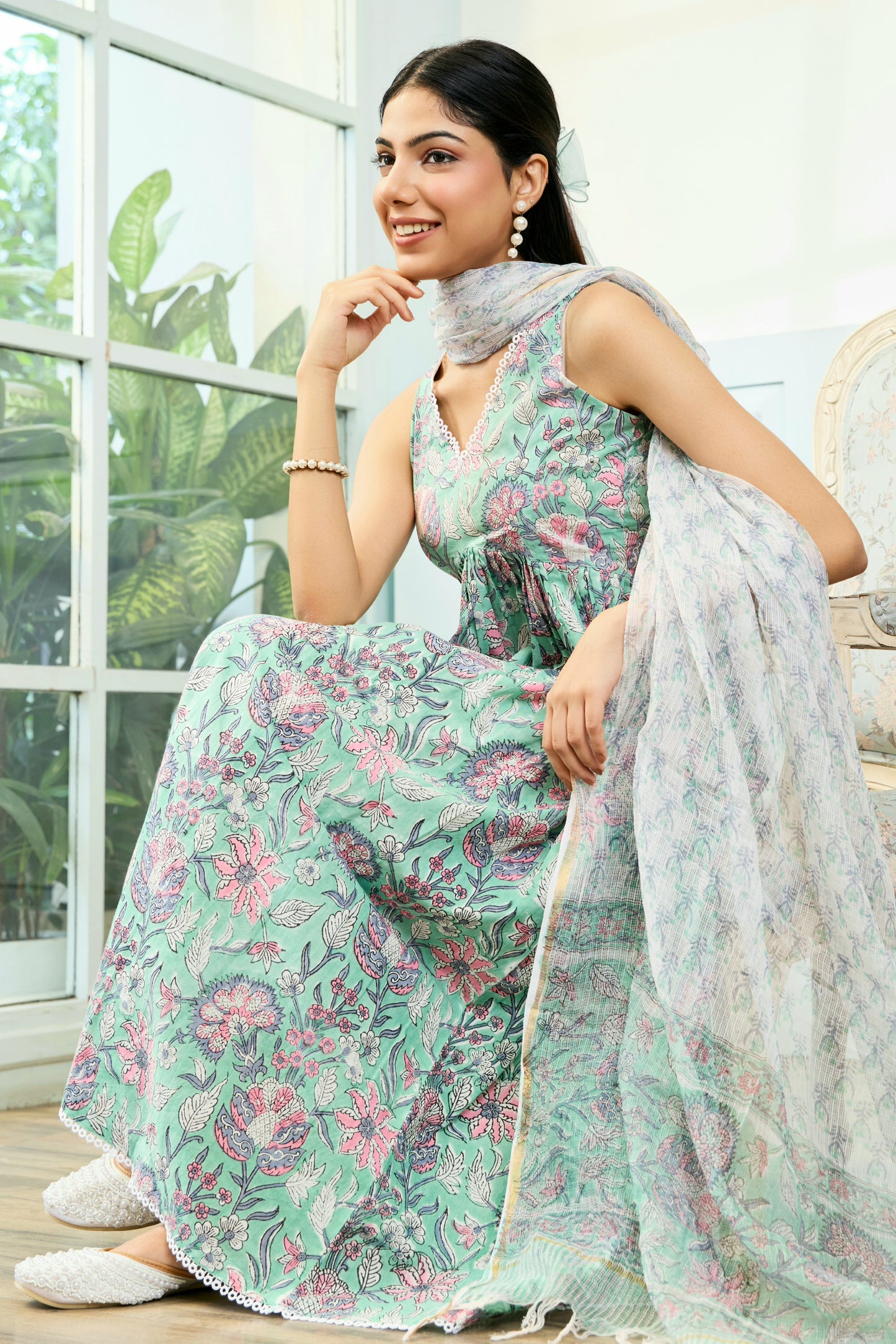 Mint Handblock Printed Cotton Suit Set