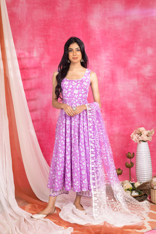 Cotton Printed Lilac Suit (Set of 3)