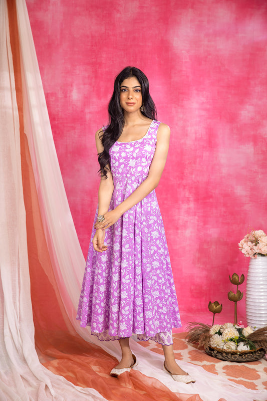 Cotton Printed Lilac Suit (Set of 3)