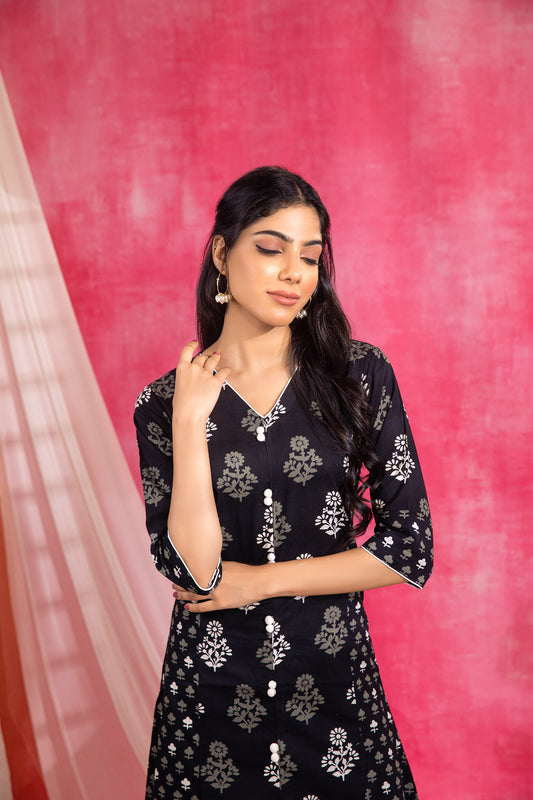 Black & White Cotton Suit (Set of 3)