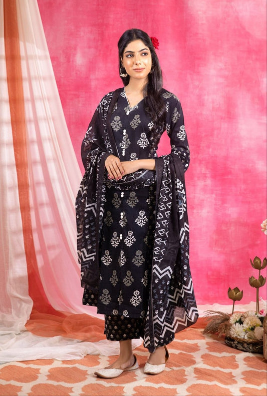 Black & White Cotton Suit (Set of 3)