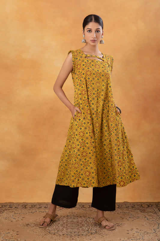 Lemon Ajrakh Printed Kurta with Palazzo (Set of 2)