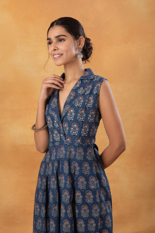Indigo Ajrakh Box Pleated Kurta with Palazzo (Set of 2)