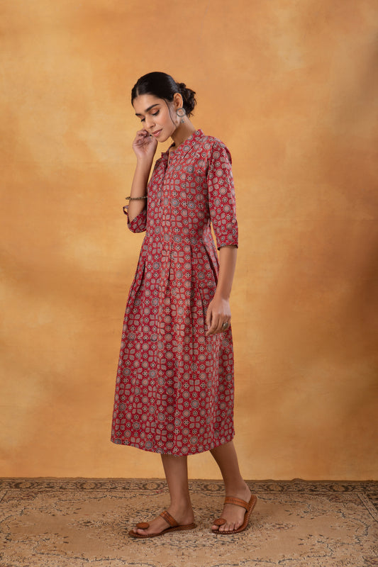 Maroon Naturally Dyed Ajrakh Dress