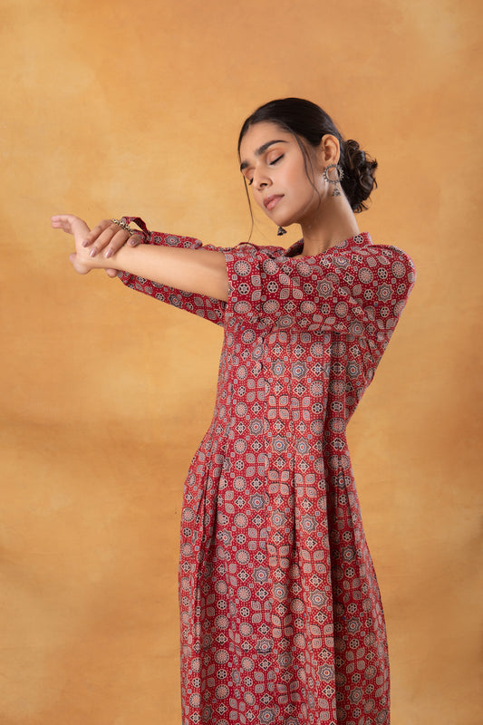 Maroon Naturally Dyed Ajrakh Dress