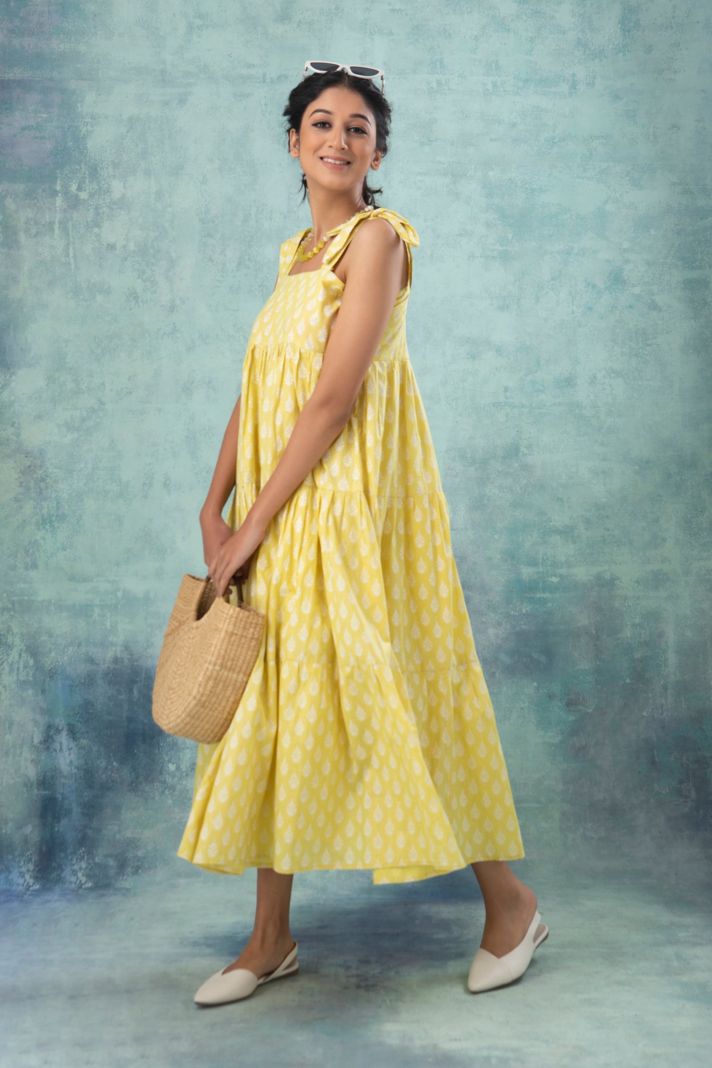 Lemon Handblock Printed Cotton Dress