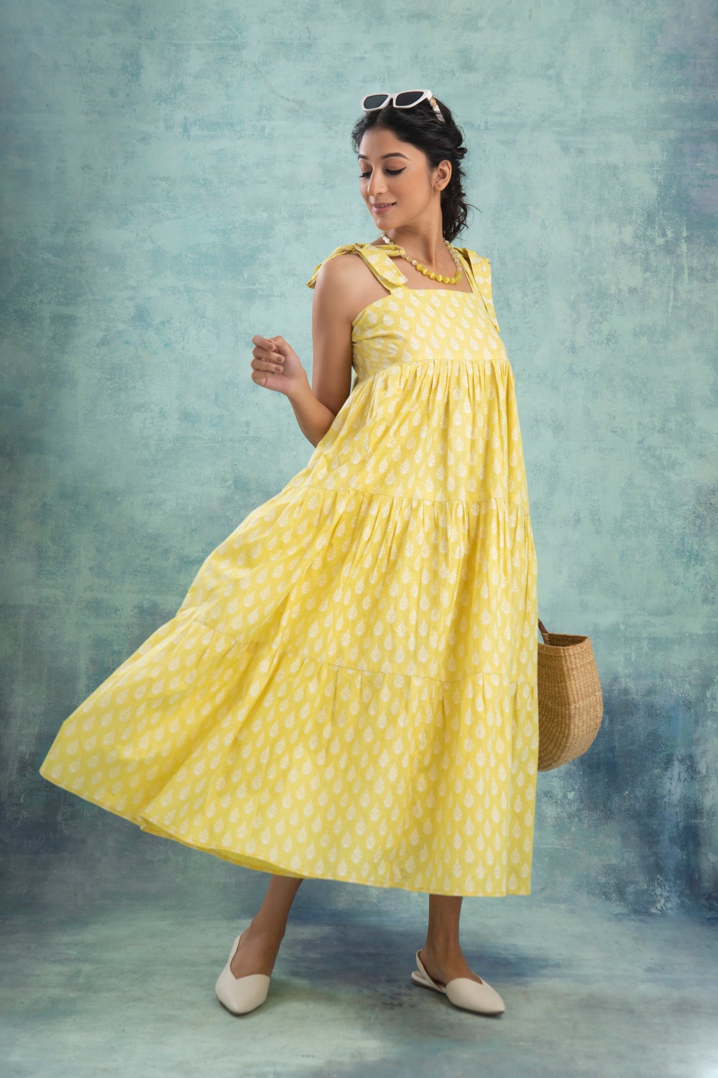 Lemon Handblock Printed Cotton Dress