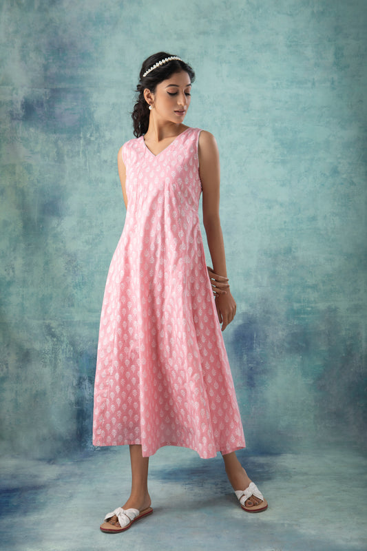 Pink Handblock Printed Cotton Dress