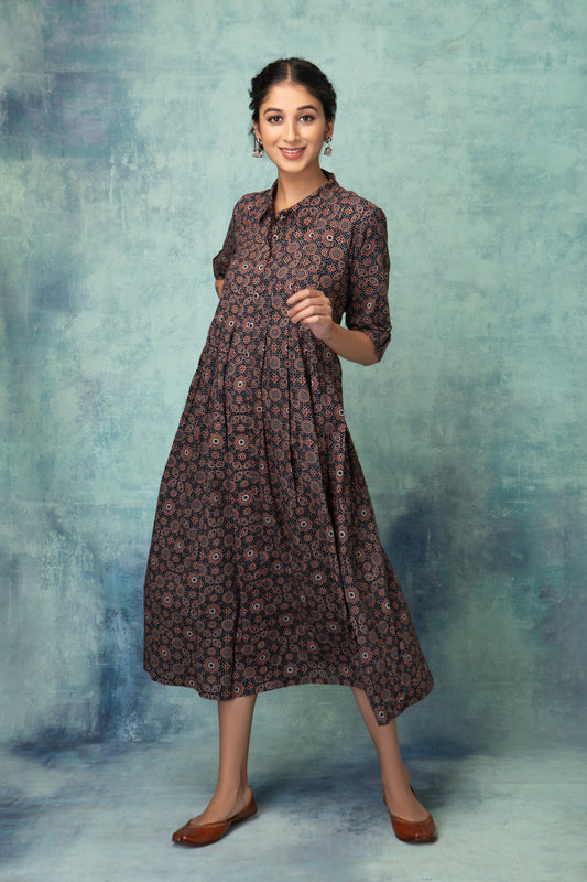 Naturally Dyed Black Ajrakh Dress