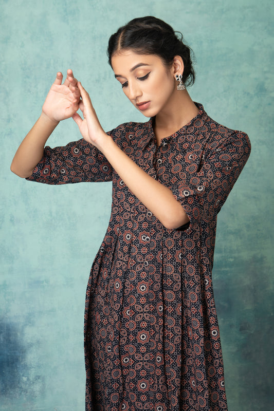 Naturally Dyed Black Ajrakh Dress