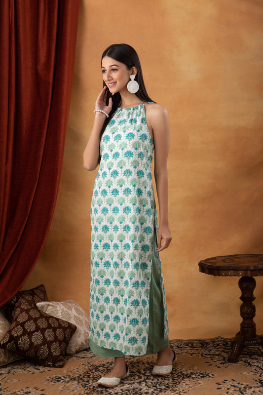 Halter Cotton Printed Kurta with Straight Palazzo (Set of 2)